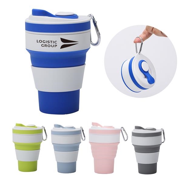 Full Color Custom Silicone Collapsible Travel Coffee Cup - 12 oz.